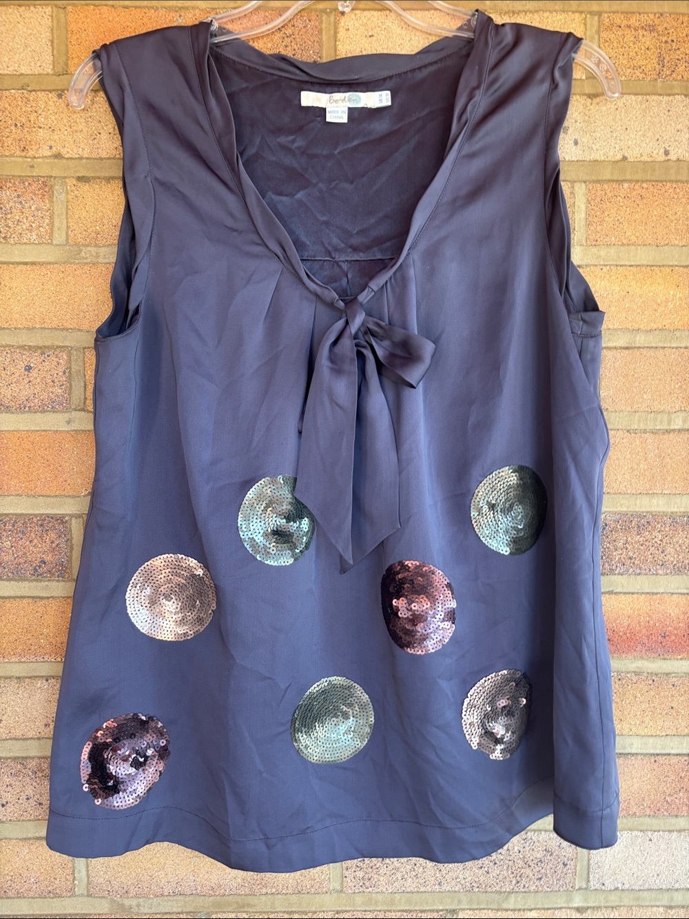 Boden 100% Silk Sleeveless Gray Tie-Front Sequin Dot Camisole Tank Top 10